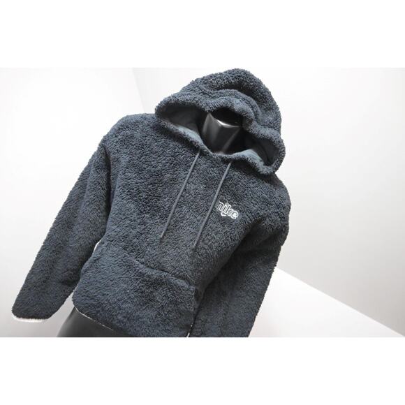 Nike Sherpa Hoodie Jacket Black Pull Over Sweater Womens Size Medium - Picture 5 of 12